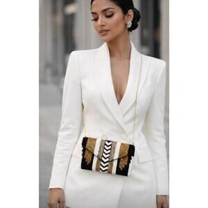 Kay Lee Black White Metallic Envelope Crossbody Bag New